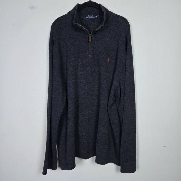 Polo Ralph Lauren Mens 1/4 Zip Pullover Sweater Size XXL Grey Mock Neck Neutral